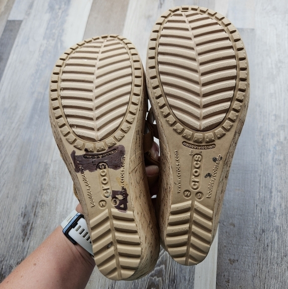 Crocs A-Leigh Leather Slide Sandal Tan/Cork Size 9 200414 - Picture 3 of 8